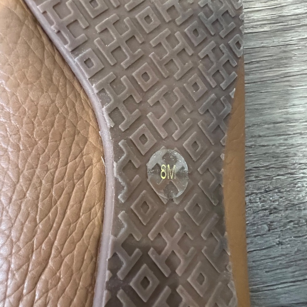 Tory Burch Tumbled Leather Reva Ballet Flats Royal Tan/Gold Size 8 - Picture 12 of 14